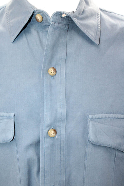 Polo Ralph Lauren Mens Cotton Double Pocket Button Down Shirt Blue Size L