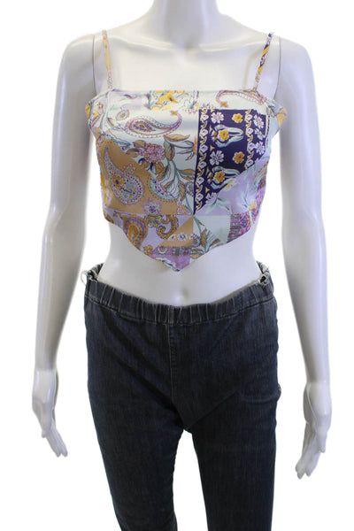 Katie J Womens Bohemian Paisley Cropped Camisole Multi Color Square Neck Size L