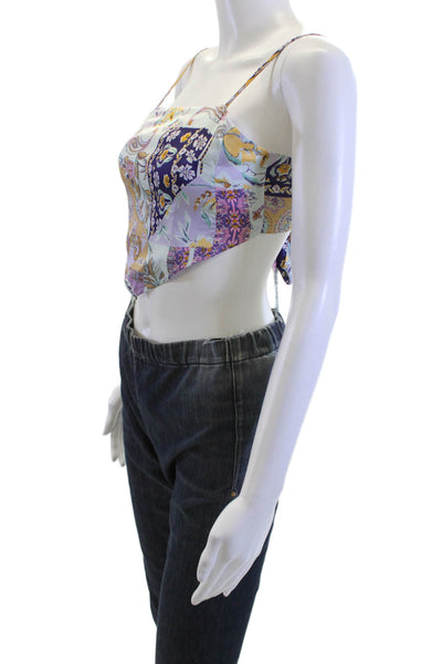 Katie J Womens Bohemian Paisley Cropped Camisole Multi Color Square Neck Size L