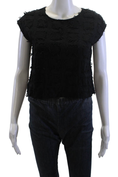 Corey Lynn Calter Women Cropped Blouse Black Round Neck Cotton Size XS