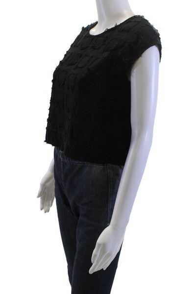 Corey Lynn Calter Women Cropped Blouse Black Round Neck Cotton Size XS