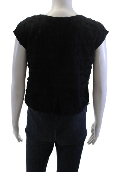 Corey Lynn Calter Women Cropped Blouse Black Round Neck Cotton Size XS