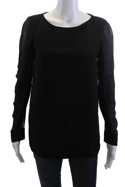 Theory Womens Black Blouse Long Sleeve Button Cuff Round Neck Petite Size S
