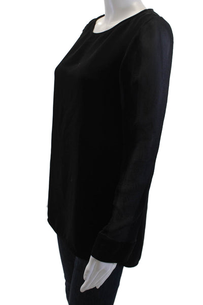 Theory Womens Black Blouse Long Sleeve Button Cuff Round Neck Petite Size S