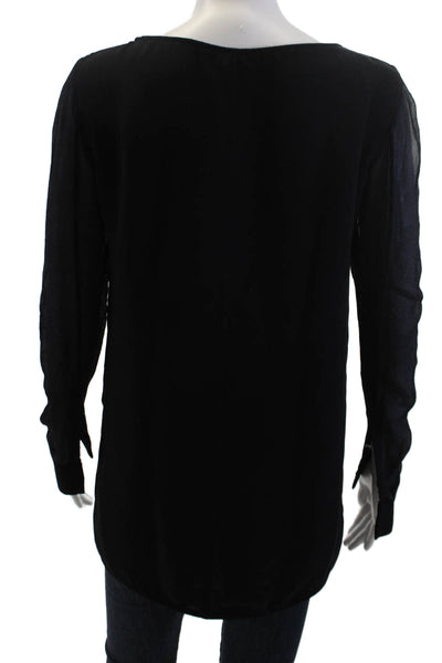Theory Womens Black Blouse Long Sleeve Button Cuff Round Neck Petite Size S