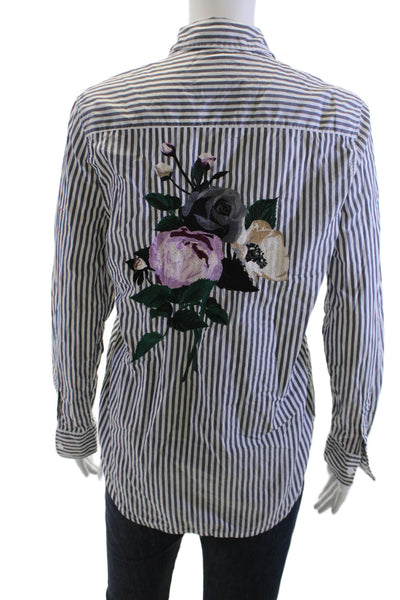 Equipment Femme Womens Collared Striped Floral Button-Up Long Sleeve Size S