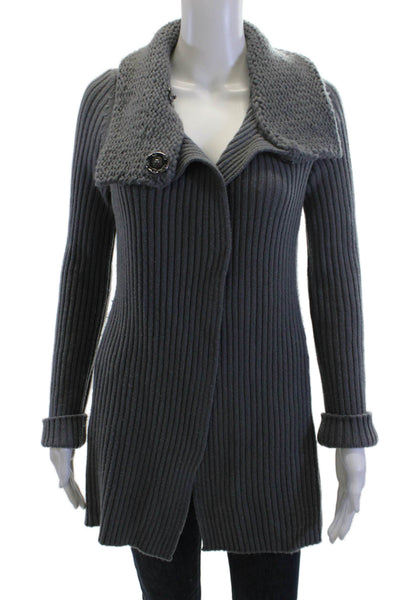 Christopher Fischer Women Cardigan Striped Dark Gray Button Size M
