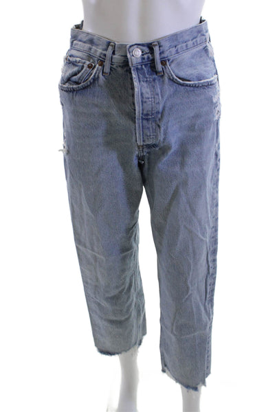Agolde Women Cropped Mom Jeans Light Blue High Rise Button Fly Size 24