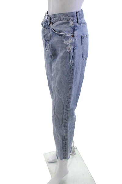 Agolde Women Cropped Mom Jeans Light Blue High Rise Button Fly Size 24