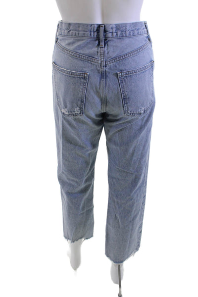 Agolde Women Cropped Mom Jeans Light Blue High Rise Button Fly Size 24