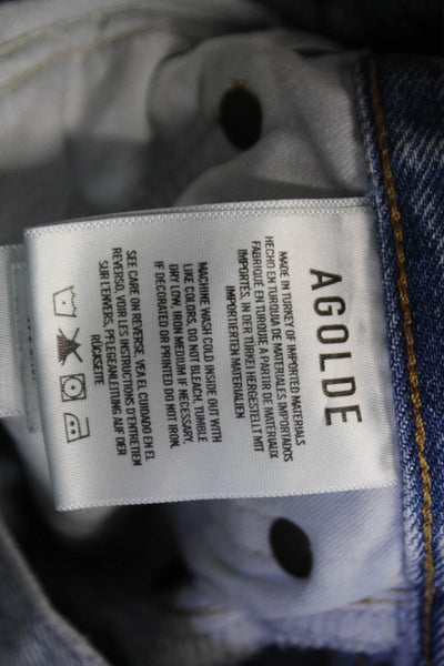 Agolde Women Cropped Mom Jeans Light Blue High Rise Button Fly Size 24