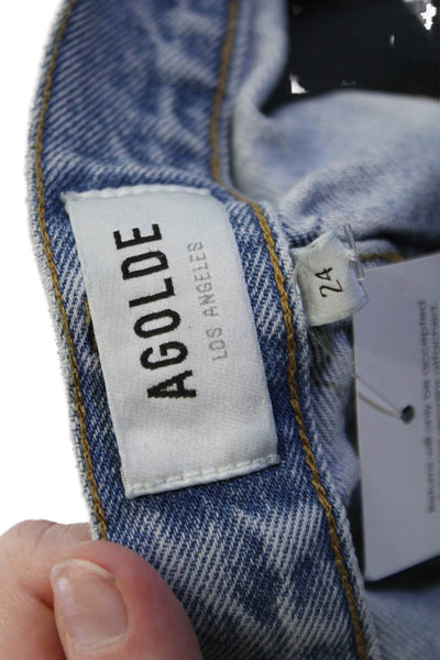 Agolde Women Cropped Mom Jeans Light Blue High Rise Button Fly Size 24