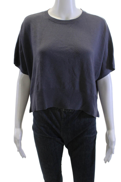 Splendid Women Pullover Sweaters Dark Blue Crew Neck Short Sleeve Size M