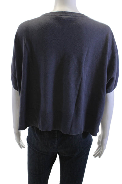 Splendid Women Pullover Sweaters Dark Blue Crew Neck Short Sleeve Size M