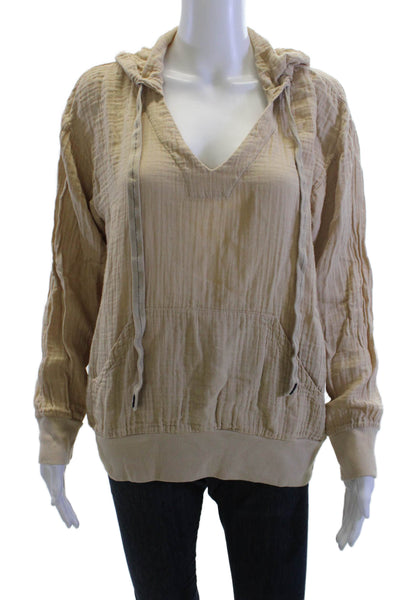 Stateside Womens Pullover Hoodie Beige V Neck Cotton Long Sleeve Size S