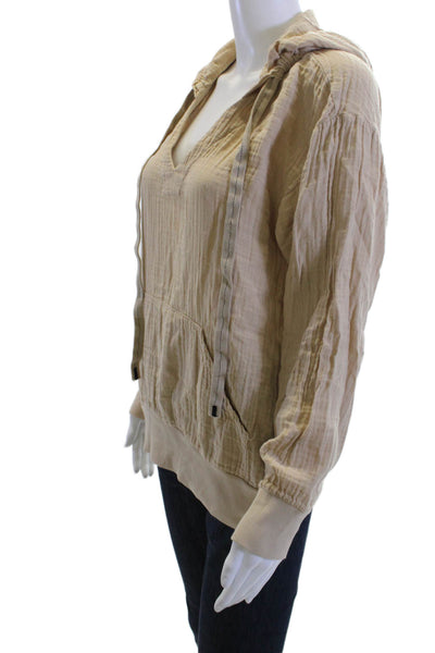 Stateside Womens Pullover Hoodie Beige V Neck Cotton Long Sleeve Size S