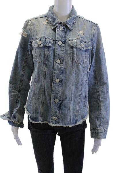 Blank NYC Women Grunge Blue Button Collared Cotton Jacket Long Sleeve Size S