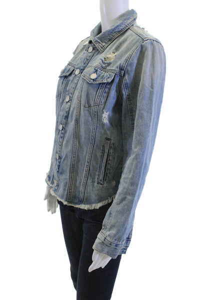 Blank NYC Women Grunge Blue Button Collared Cotton Jacket Long Sleeve Size S