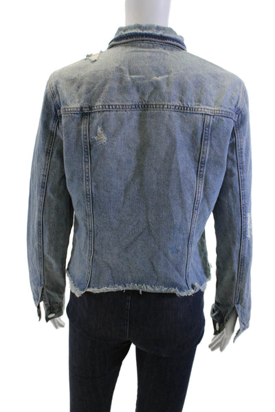 Blank NYC Women Grunge Blue Button Collared Cotton Jacket Long Sleeve Size S