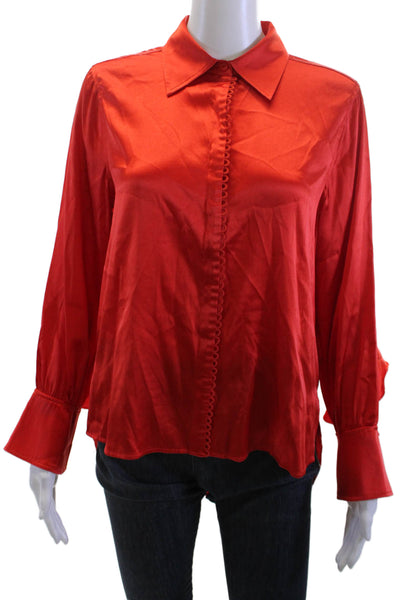 Jazmin Chebar Women Red Silk Blend Long Sleeve Button Up Blouse Size S
