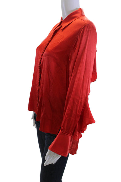 Jazmin Chebar Women Red Silk Blend Long Sleeve Button Up Blouse Size S