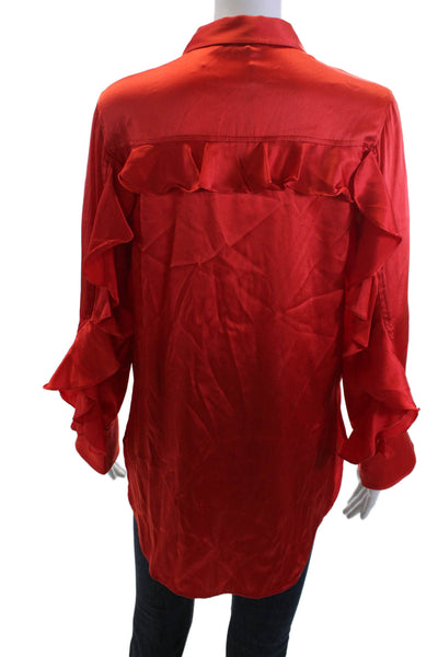 Jazmin Chebar Women Red Silk Blend Long Sleeve Button Up Blouse Size S