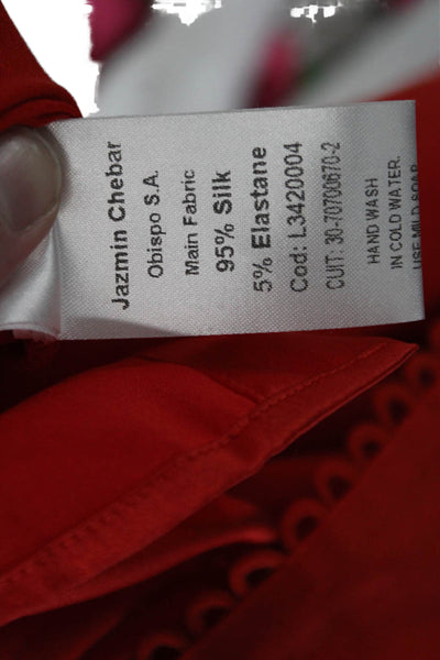 Jazmin Chebar Women Red Silk Blend Long Sleeve Button Up Blouse Size S