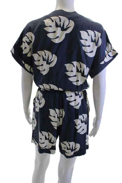 Jazmin Chebar Womens Dark Blue Floral V Neck Short Sleeve Romper Size 4
