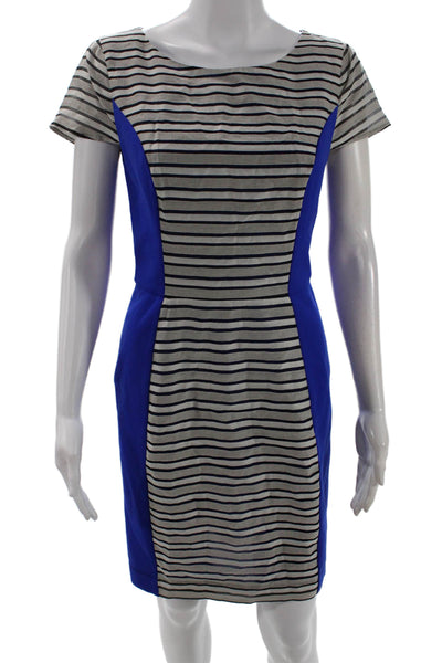Anthropologie Women Beige Sheath Dress Short Sleeve Mid-Calf Hook Eye Size 4