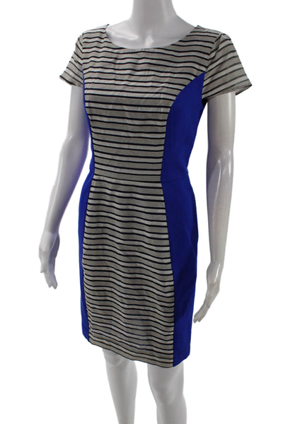 Anthropologie Women Beige Sheath Dress Short Sleeve Mid-Calf Hook Eye Size 4