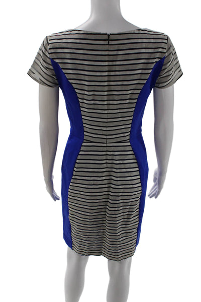 Anthropologie Women Beige Sheath Dress Short Sleeve Mid-Calf Hook Eye Size 4