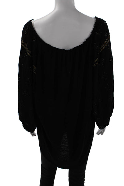 Free People Womens Tunic Blouse Black Long Sleeve Bohemian Rayon Size S