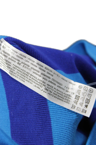 Zara Women Blue Cropped Striped Crew Neck Long Sleeve T-Shirt Size M