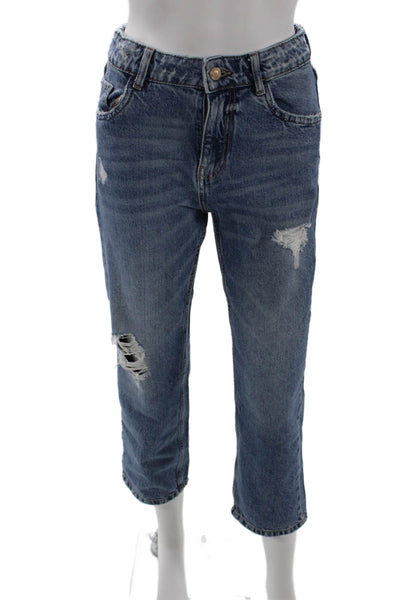 Zara Childrens Girls High Rise Slim Leg Jeans Blue Cotton Size 13-14
