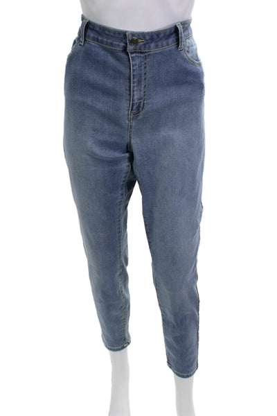 Renuar Women Ankle Mom Jeans Blue High Rise Button Size 12