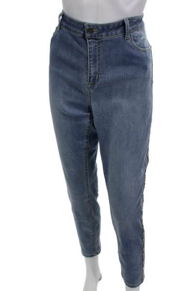 Renuar Women Ankle Mom Jeans Blue High Rise Button Size 12