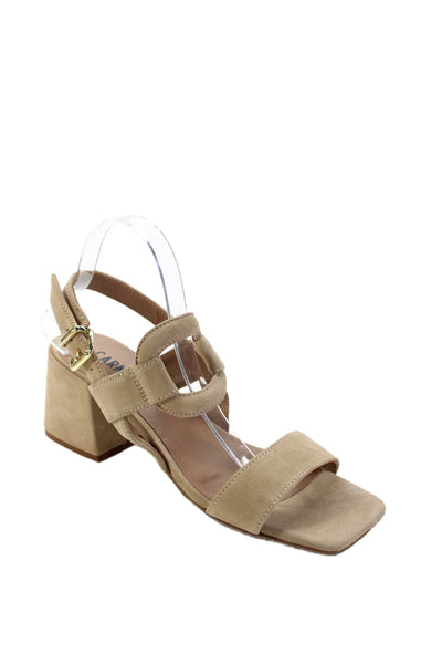 Carmens Womens Leather Natural Mousse Ankle Strap Heeled Sandals Beige Size 10
