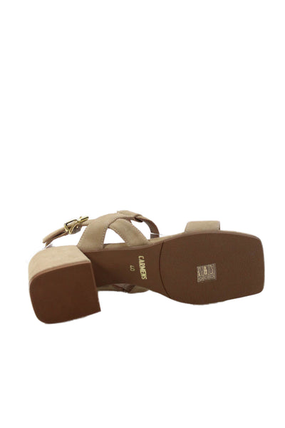 Carmens Womens Leather Natural Mousse Ankle Strap Heeled Sandals Beige Size 10