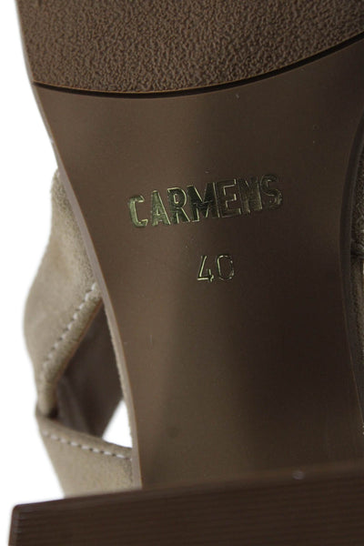 Carmens Womens Leather Natural Mousse Ankle Strap Heeled Sandals Beige Size 10