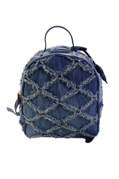 Braccalini Womens Distressed Denim Adjustable Zip Up Backpack Blue