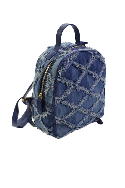Braccalini Womens Distressed Denim Adjustable Zip Up Backpack Blue