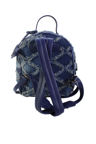 Braccalini Womens Distressed Denim Adjustable Zip Up Backpack Blue