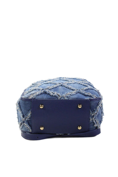 Braccalini Womens Distressed Denim Adjustable Zip Up Backpack Blue