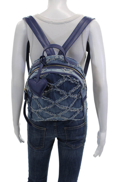 Braccalini Womens Distressed Denim Adjustable Zip Up Backpack Blue