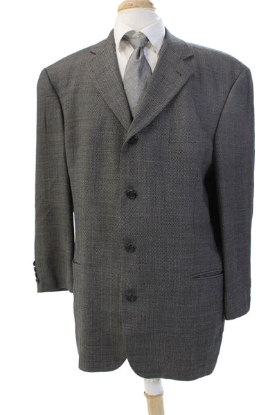 Hugo Boss Mens Herringbone Virgin Wool Button Suit Jacket Gray Size 48