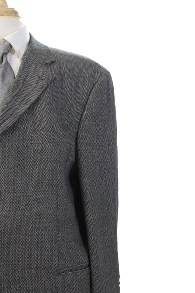 Hugo Boss Mens Herringbone Virgin Wool Button Suit Jacket Gray Size 48