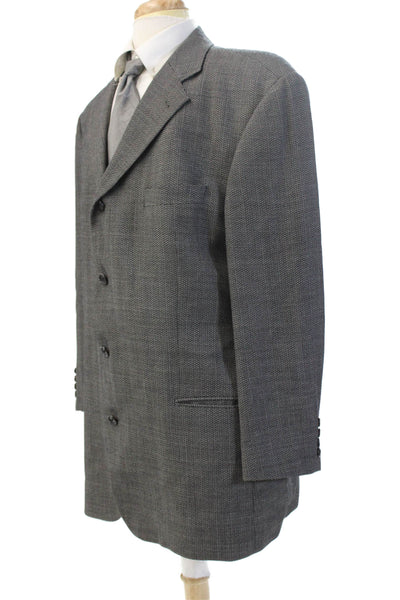 Hugo Boss Mens Herringbone Virgin Wool Button Suit Jacket Gray Size 48