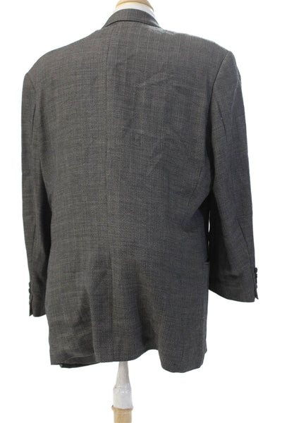 Hugo Boss Mens Herringbone Virgin Wool Button Suit Jacket Gray Size 48