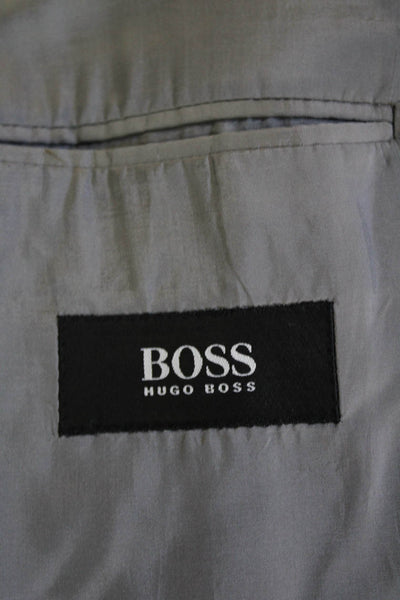 Hugo Boss Mens Herringbone Virgin Wool Button Suit Jacket Gray Size 48