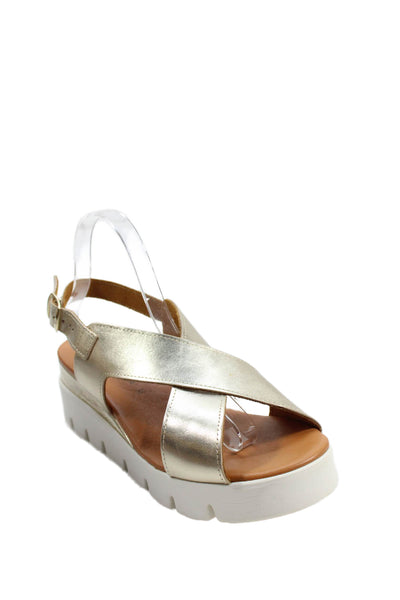 Michele Lopriore Womens Platform Metallic Incrociato Sandals Gold Size 40